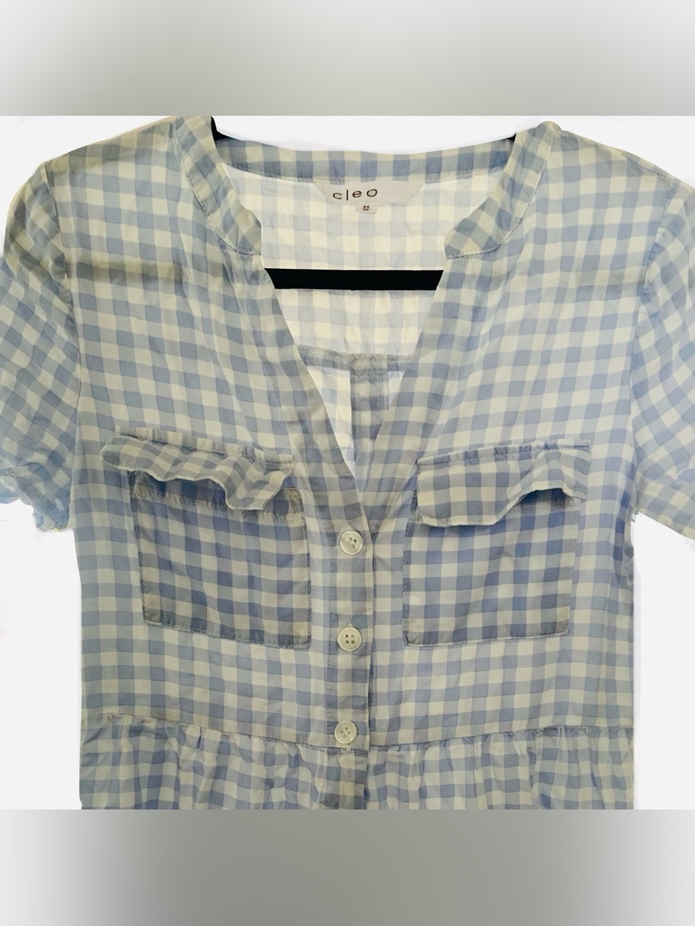 Cleo Light Blue and White Gingham Button-Down Shirt/Dress
